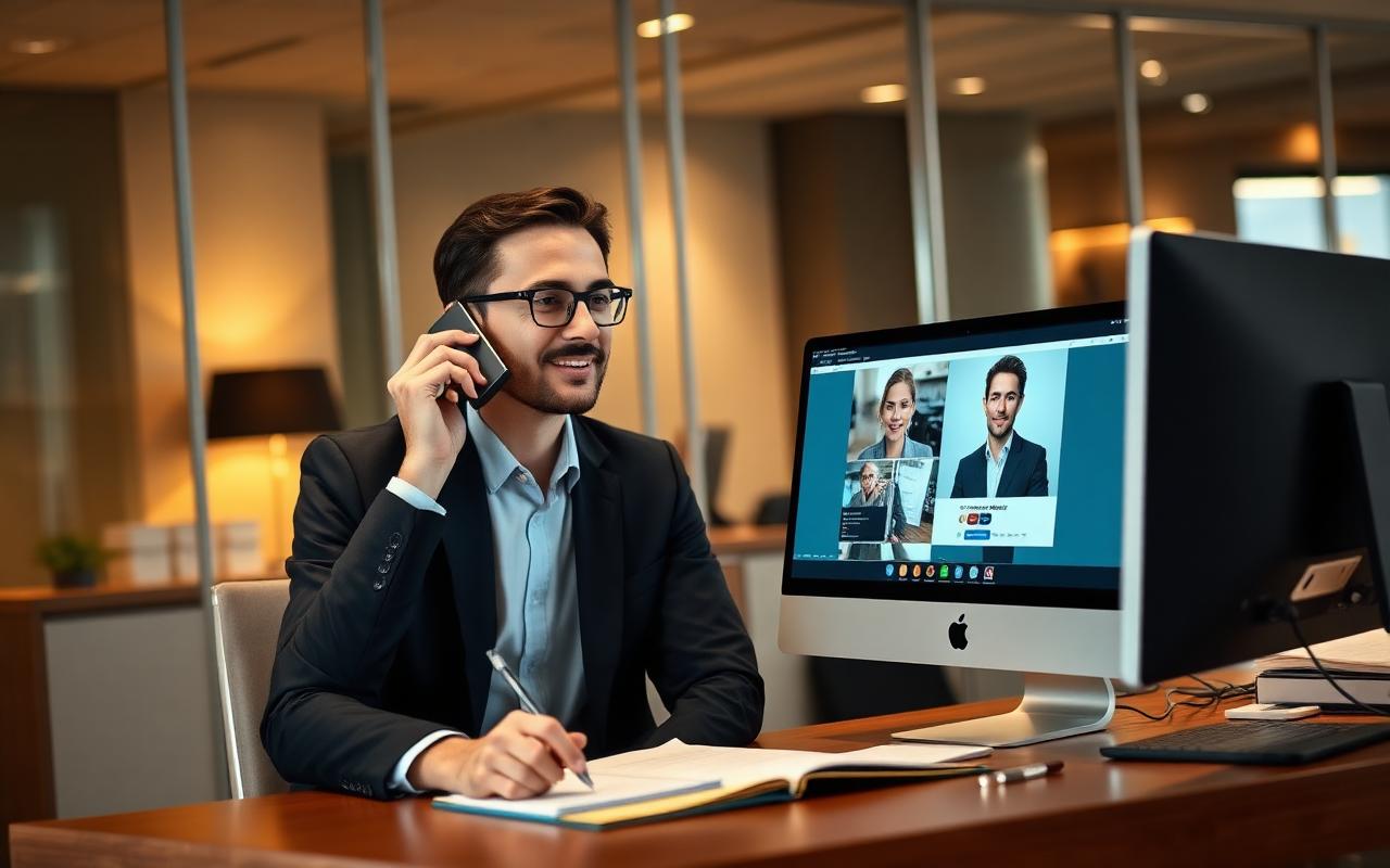 Deux professionnels échangent sur un projet de formation management à Paris, illustrant une demande de programme et devis Easy Learn.