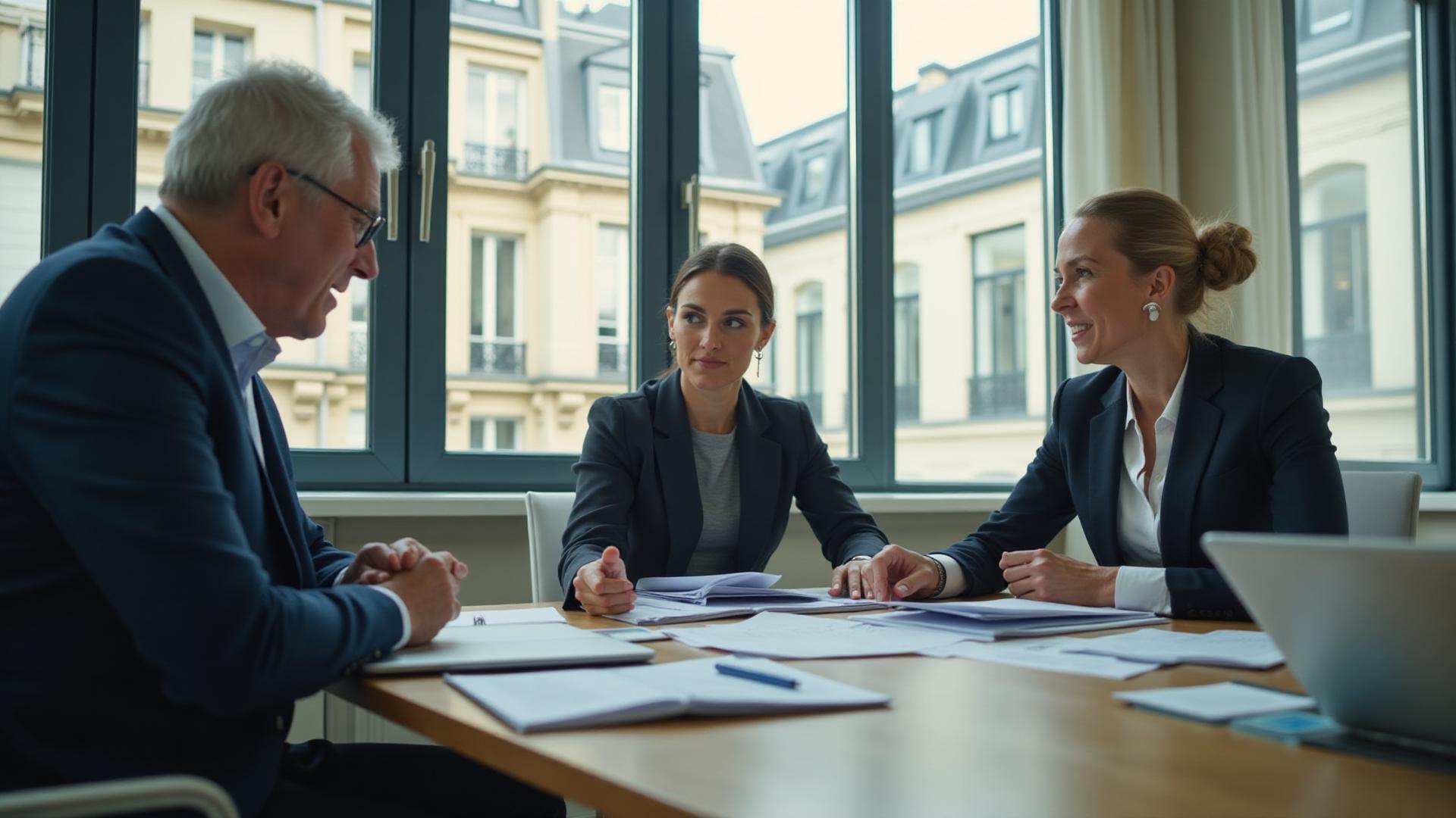 Responsable RH et conseiller OPCO discutant du financement d’une formation management d’équipe pour les salariés d’une entreprise via un plan de développement des compétences