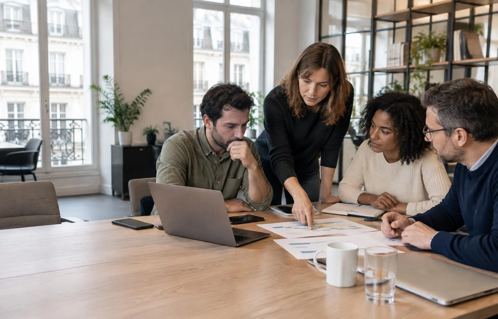Une équipe planifie un projet autour d'un tableau, illustrant la formation gestion de projet en entreprise.